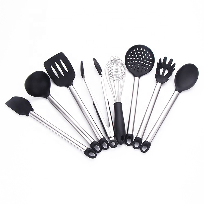 Rączki ze stali nierdzewnej Narzędzie do gotowania BPA Bezpłatne Krzemionki Turner Tongs Spatula Spoon Kitchen Gadges Utensil Set