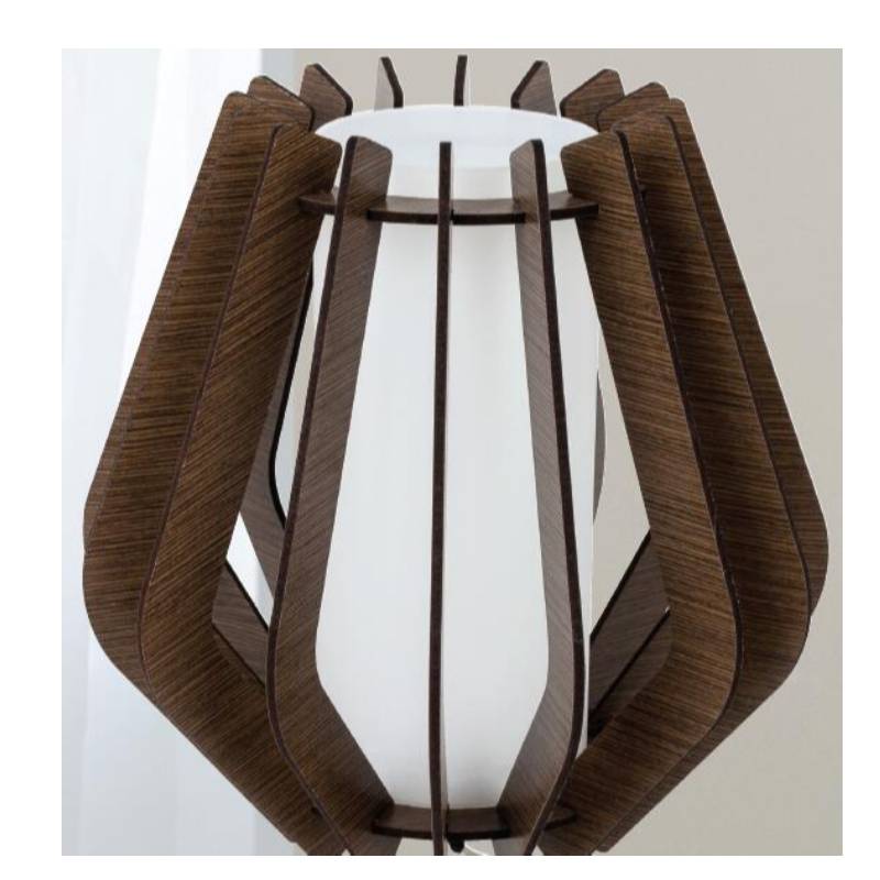 Ciemnobrązowa drewniana lampa stołowa z szklanym kloszem