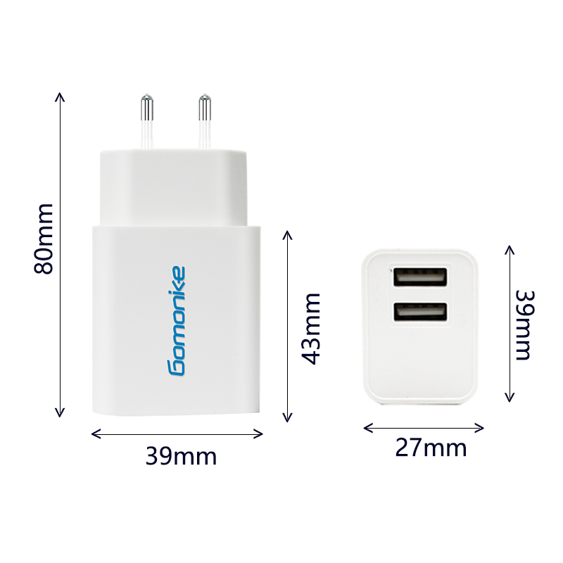 Europejska wtyczka, podwójna ładowarka ścienna USB 2.1A Kompatybilna z telefonami iPhone, Samsung, LG, Android