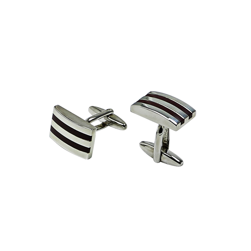 Brown Enamel Stripe Retangle Cuff Links