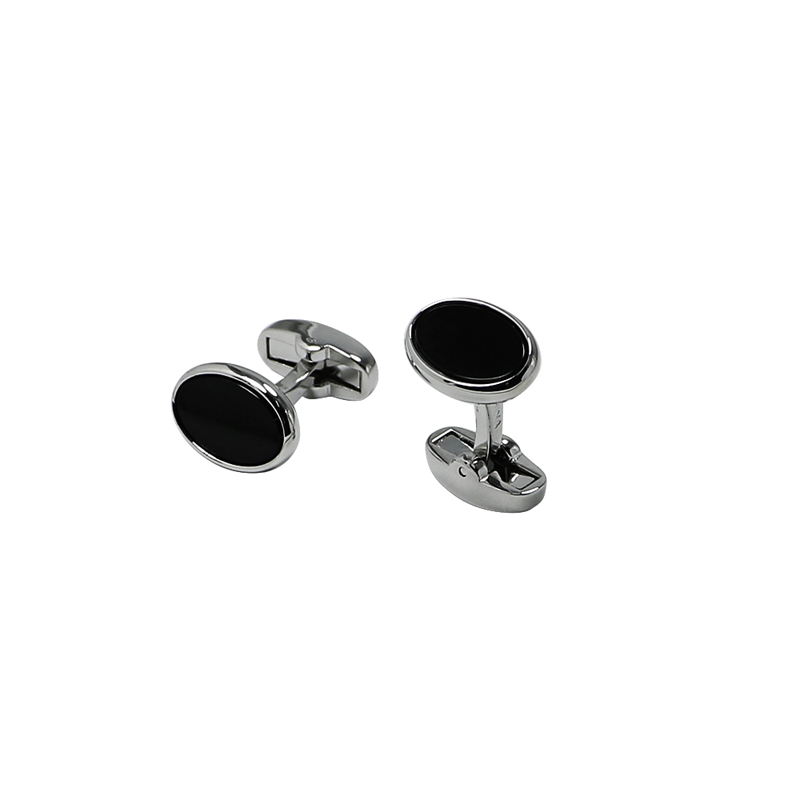 Black Agate Flat Oval Mens Cuff Links