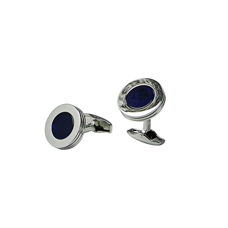 Blue Cats Eye Round Cuff Links