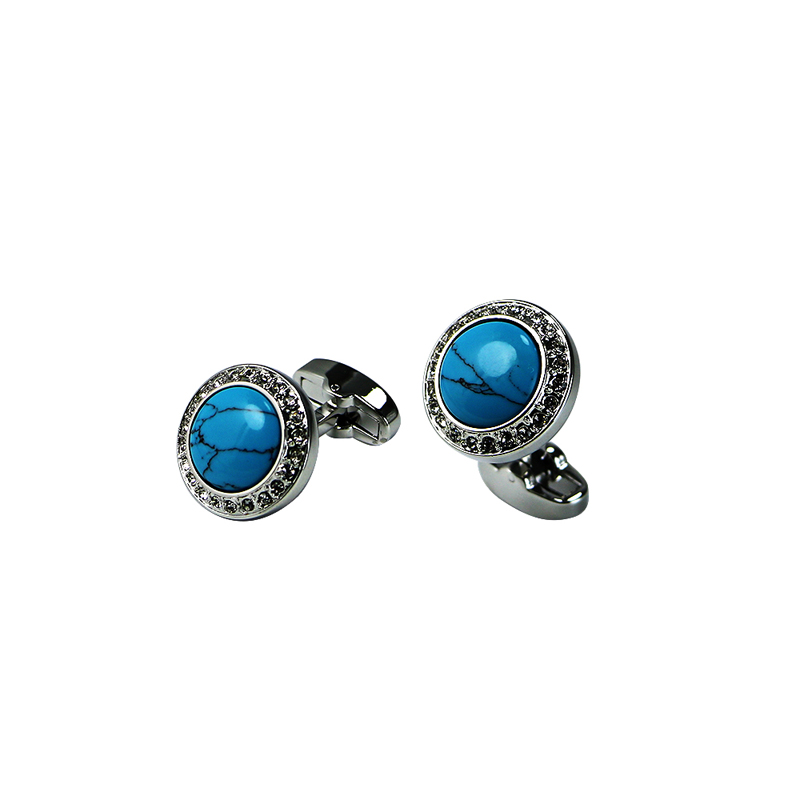 Turquoise &R Crystal Domed Classic Suit Cuff Links
