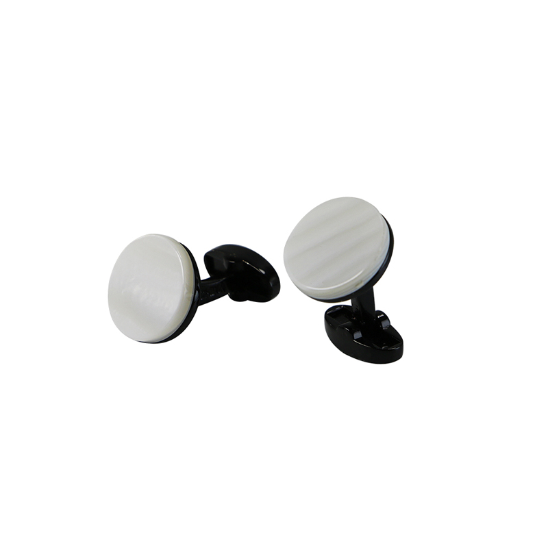 Matka Pearl Gunmetal Plated Round Cuff Links