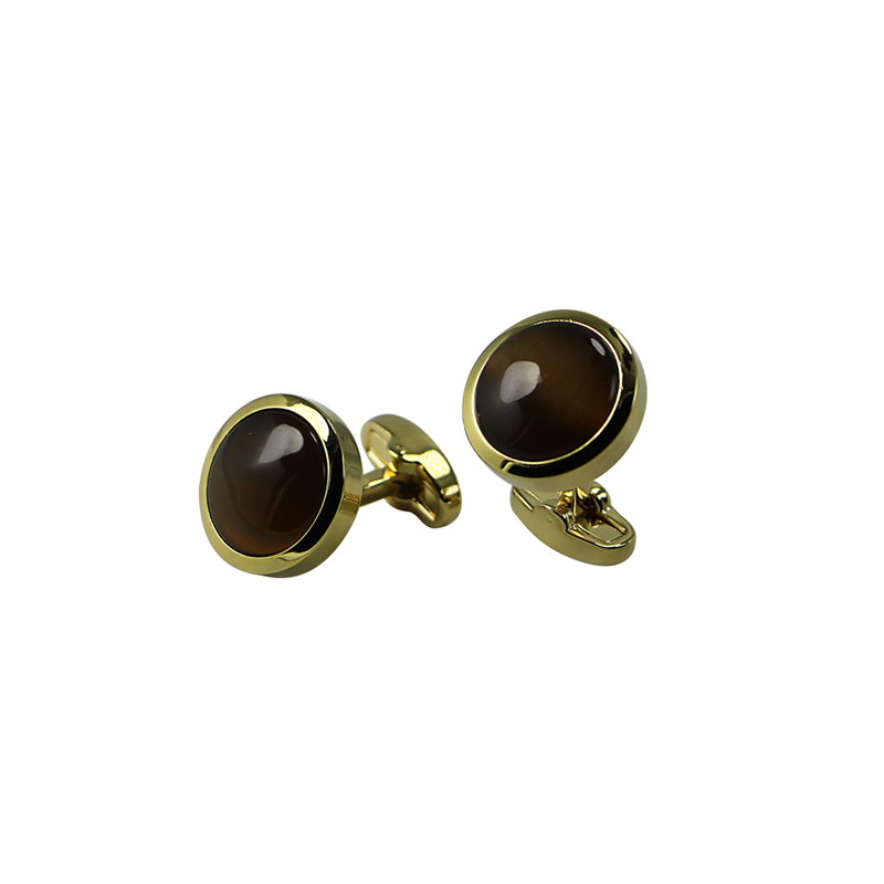 Brązowy kots Eye Gold Plated Cuff Links