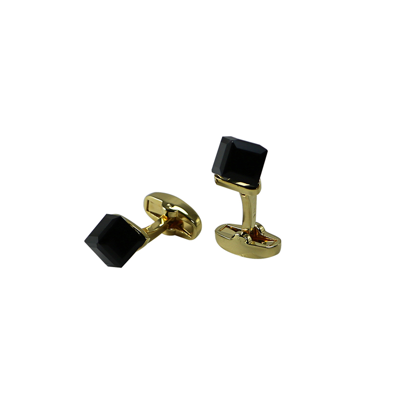 18k Gold Plated Black Quarc Dice Cuff Links