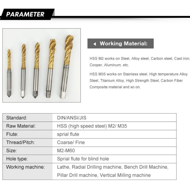 Gwintowniki do stali nierdzewnej: Gwintownik ze spiralnymi rowkami stożkowymi M8 HSS COBALT HSS do stali nierdzewnej