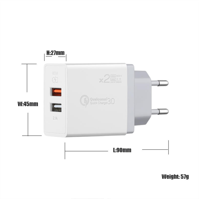 Uniwersalna ładowarka uniwersalna z uniwersalnym ładowarkiem uniwersalnym UE/US/UK PD 18W + 5V 2.4A 2 port USB C