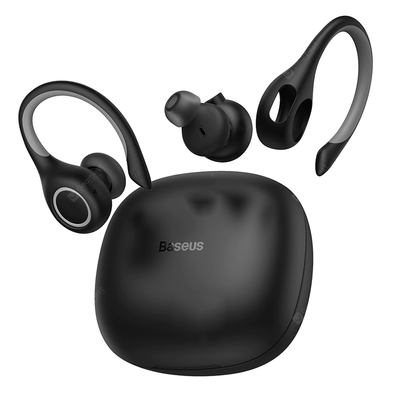 Baseus Encok W17 Sport Bluetooth Earpsons słuchawki TWS Bezprzewodowe słuchawki Obsługa Qi Bezprzewodowe ładowanie Smart Touch IP55 Wodoodporny - Czarny