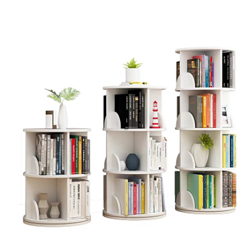 TMJ-2050 Custom Modern Home Wood White Revolving Storage Racks Rotating Bookcase Shelf