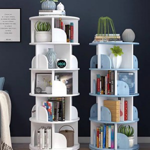 TMJ-2050 Custom Modern Home Wood White Revolving Storage Racks Rotating Bookcase Shelf