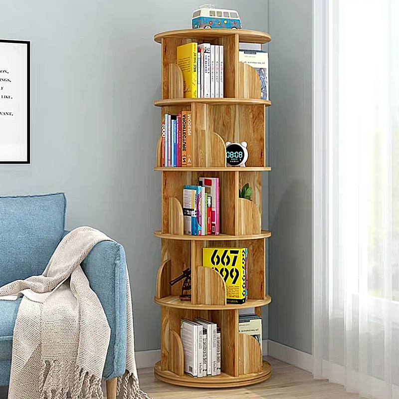 TMJ-2050 Custom Modern Home Wood White Revolving Storage Racks Rotating Bookcase Shelf