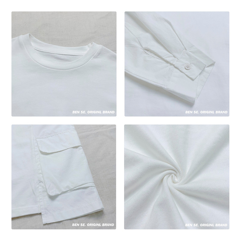 luźno dopasowany projekt Minimalst Round Collar Styl Stitched rękaw Casual Solid color bawełna i bielizna przerośnięta na zamówienie 12650 T-Shirts