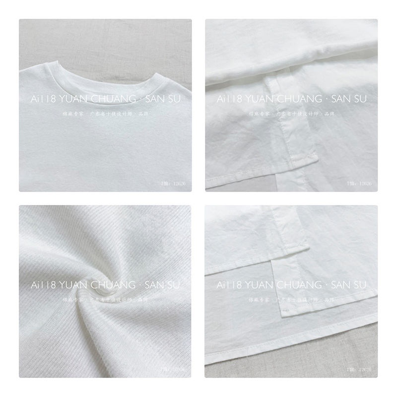 luźno dopasowany projekt Minimalst Round Collar Styl Stitched rękaw Casual Solid color bawełna i bielizna przerośnięta na zamówienie 12626 T-Shirts