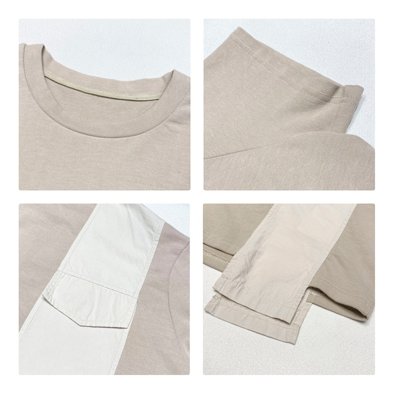 luźno dopasowany projekt Minimalst Round Collar Styl Stitched rękaw Casual Solid color bawełna i bielizna przerośnięta na zamówienie 12660 T-Shirts