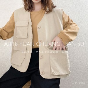 luźny projekt Minimalist Stylish Casual kamizelka Solidny kolor bawełny i bielizny przerośnięte specjalne kamizelki 18539