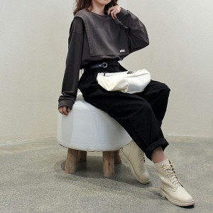 luźno dopasowany projekt Minimalst Round Collar styl Stitched rękaw Casual Solid color bawełna i bielizna przerośnięta na zamówienie 12621 Sweatshirts