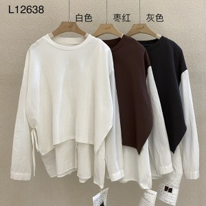 luźno dopasowany projekt Minimalst Round Collar style Stitched rękaw Casual Solid color bawełna i bielizna przerośnięta na zamówienie 12638 Fase Noon 160;dwa kawałki Sweatshirts