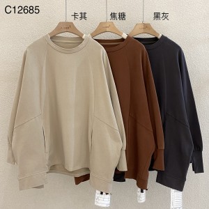 luźno dopasowany projekt Minimalst Round Collar styl Stitched rękaw Casual Solid color bawełna i bielizna przerośnięta na zamówienie 12685 Sweatshirts