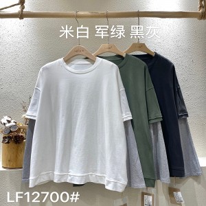 luźno dopasowany projekt Minimalst Round Collar styl Stitched rękaw Casual Solid color bawełna i bielizna przerośnięta na zamówienie 12700 Sweatshirts