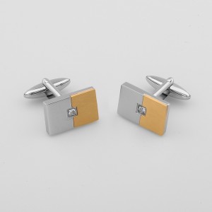 Dwukolorowe spinki do mankietów z 18-karatowego złota ze stali nierdzewnej z cyrkoniami