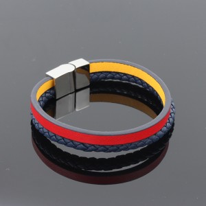 Modna skórzana biżuteria Bransoletka z prawdziwej skóry Muti-Layer Pleciona skórzana bransoletka ze stali nierdzewnej