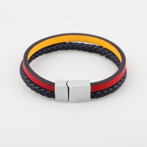 Modna skórzana biżuteria Bransoletka z prawdziwej skóry Muti-Layer Pleciona skórzana bransoletka ze stali nierdzewnej