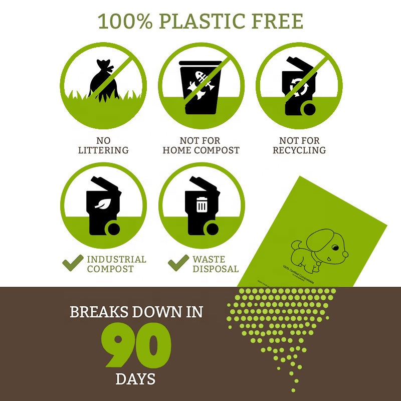 Plastikowe, bez plastiku, całe, kompostowalne, jednorazowe torby na odchody Biodegradowalna skrobia kukurydziana Worki na odchody psów Ekologiczne torby na odchody dla psów