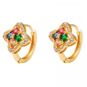 Europejska i American Fashion Retro Wish Aliexpress Nowe miedziane złote kolczyki w kształcie kwiatu z kolorowymi kolczykami cyrkonów