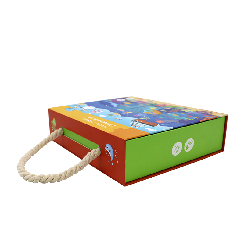 Hurtoweniestandardowe logo z recyklingu zabawka puzzle karton klapy magnetycznej prezent pakowanie pudełko z uchwytem