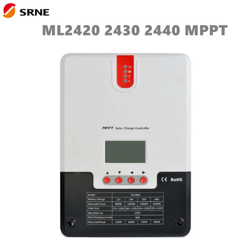 SRNE MPPT Solar Charge Controller 20A 30A 40A 12V24V LCD MAX100V Regulator panelu Soalr do GRID GRID GEL LI-ION BATKUL
