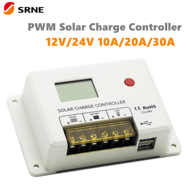 Nowy Srne PWM 10A 20A 30A Solar Charge Controller 12 V 24V Auto LCD Wyświetlacz Podwójny port USB 5V N2A do baterii litowej kwasu ołowiowego