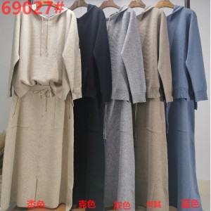 Casual Wool Knit Dwuczęściowy zestaw z kapturem 69027