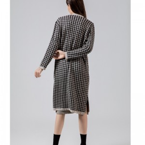 Modny dorywczy Joker Qianbirdcheck z dzianiny długi żakiet kardiganowy 69069