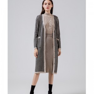 Modny dorywczy Joker Qianbirdcheck z dzianiny długi żakiet kardiganowy 69069