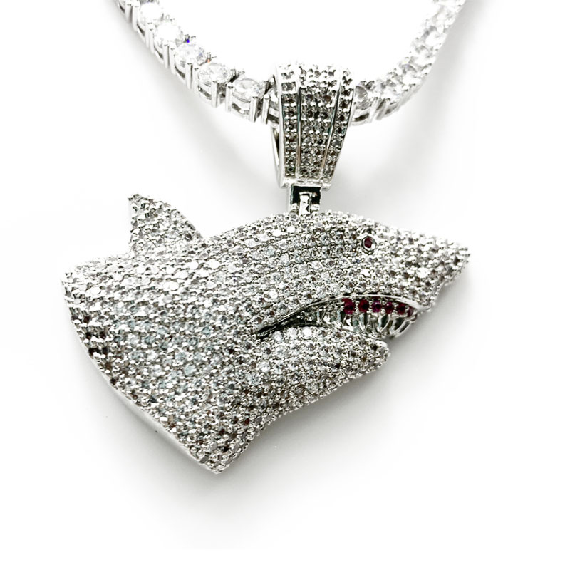 Gorący Sprzedawanie Moda Luksusowa Biżuteria Diament Rekin Hip Hop Naszyjnik