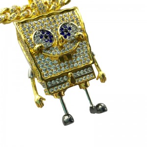 Moda Cartoon SpongeBob Squarepants Intaid Cyrkon Wisiorek Hip Hop Street Trend Naszyjnik