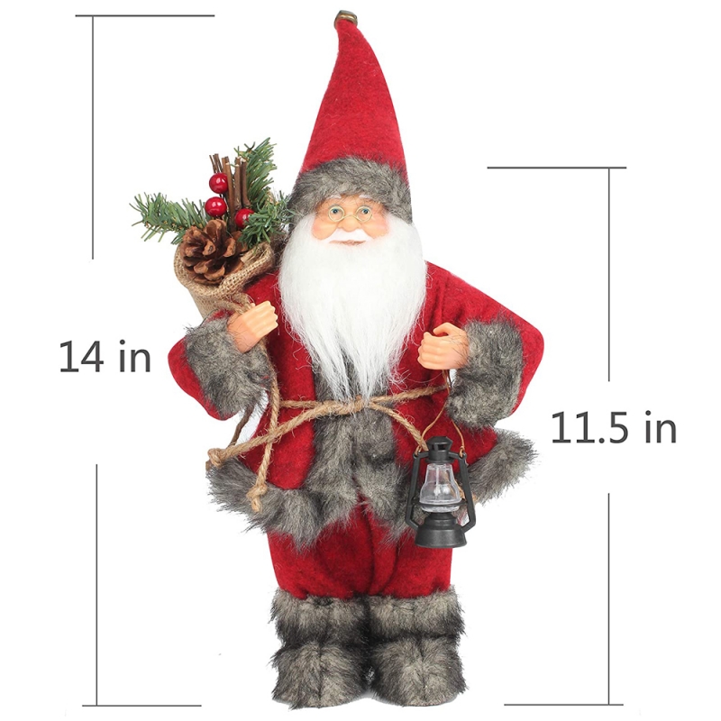 14-calowy Red Santa Claus Ornament Figurka dekoracji z lampąnaftową i sosnowym stożkiem w torbie świąteczny festiwal świąteczny