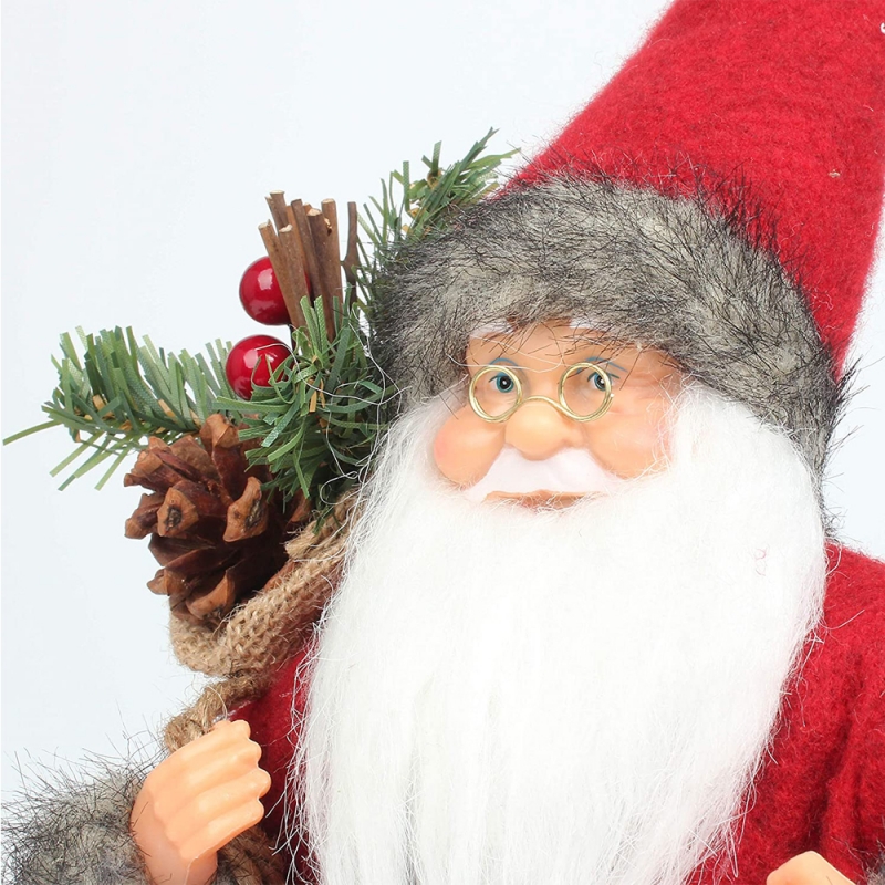 14-calowy Red Santa Claus Ornament Figurka dekoracji z lampąnaftową i sosnowym stożkiem w torbie świąteczny festiwal świąteczny