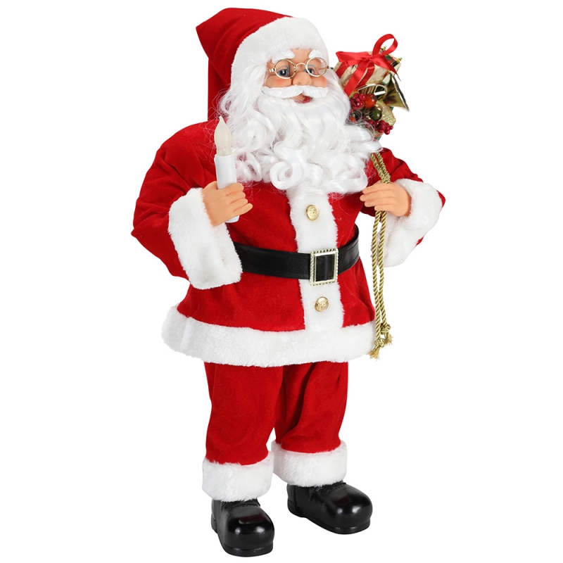62 cm Boże Narodzenie stojący Święty Mikołaj z świeca ornament dekoracji figurki kolekcja tkaniny wakacje festiwal xmas pluszowy