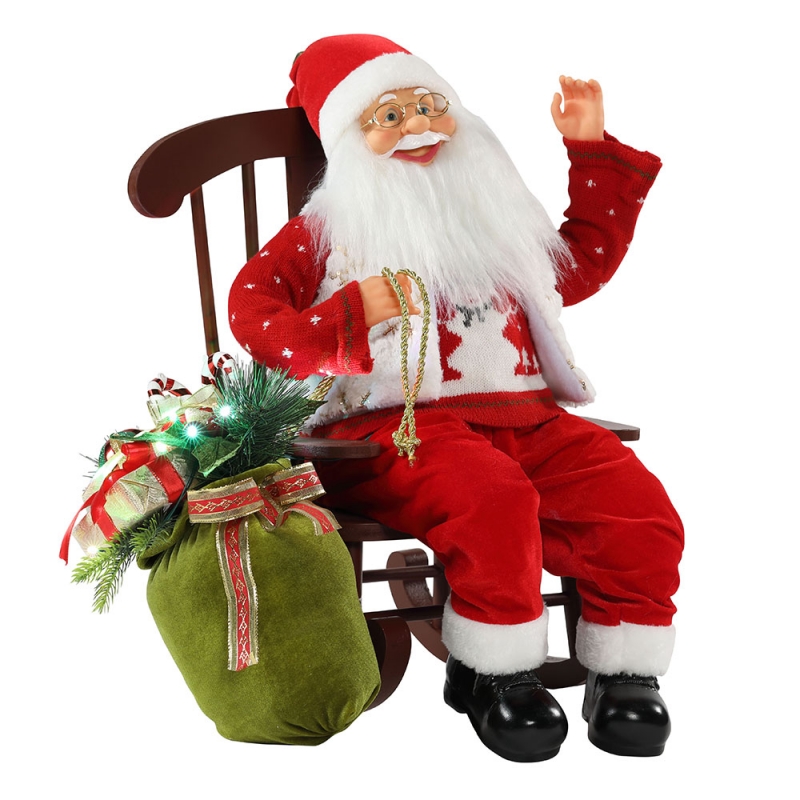 55 cm Krzesło Animowane Święty Mikołaj Z Lekkim Christmas Ornament Figurki Dekoracji Xmas Lalki Kolekcja Domowe Prezenty