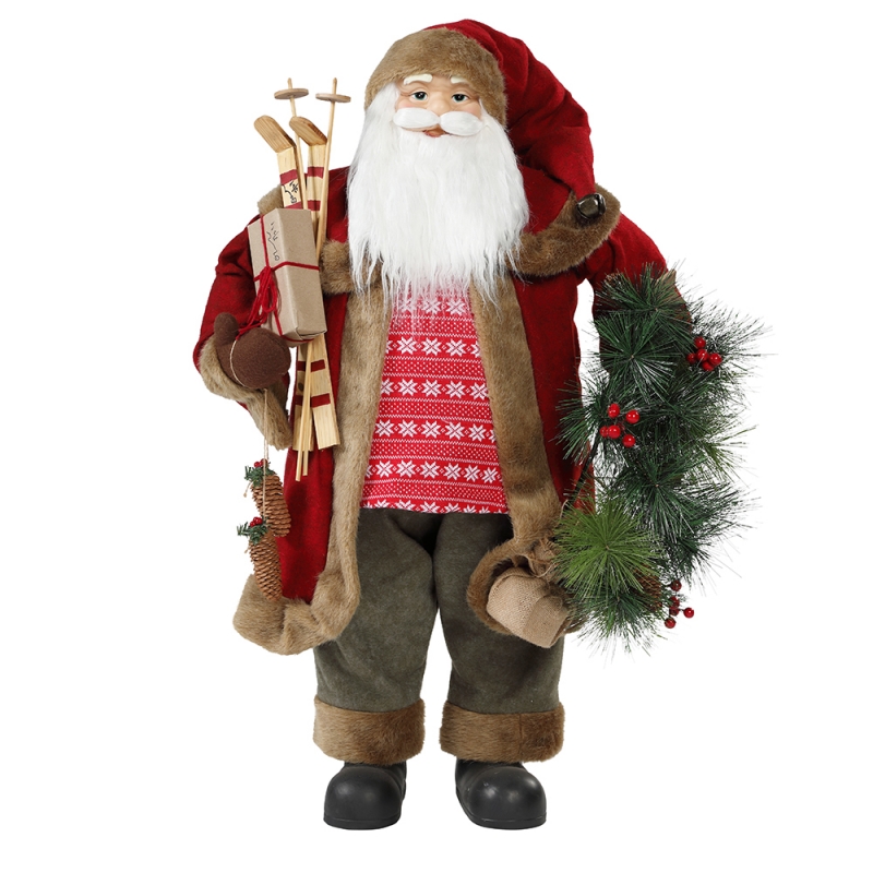 30 ~ 110 cm Boże Narodzenie stojący Santa Claus z wieniec ornament dekoracji Tradycyjna kolekcja figurki serii Xmas