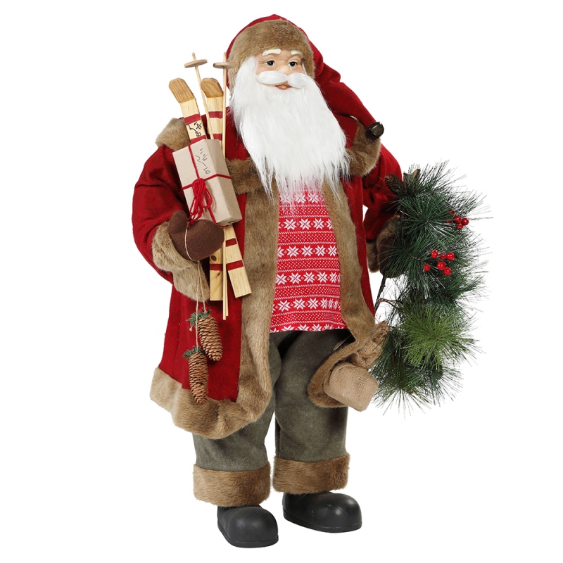 30 ~ 110 cm Boże Narodzenie stojący Santa Claus z wieniec ornament dekoracji Tradycyjna kolekcja figurki serii Xmas