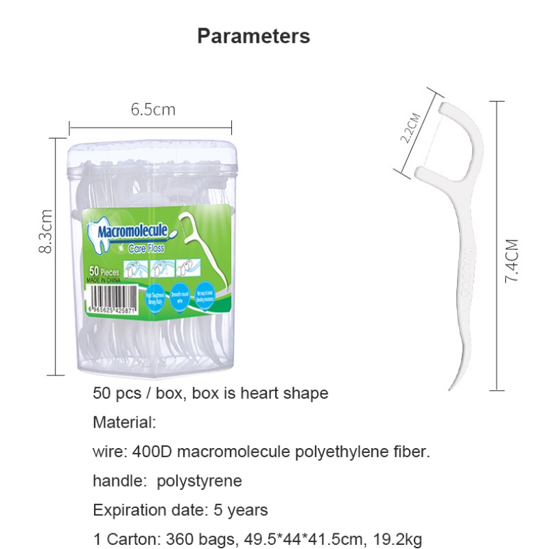 50 sztuk Pakowanie pudełka w kształcie serca OEM Jednorazowe Naturalne Hurtownie Tanie Dental Floss Sticks Packaging Floss Dental