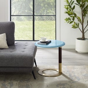 Pokój dzienny Nowoczesny okrągły stół boczny Walnut Top Stolik ze stalinierdzewnej Stolik do kawy