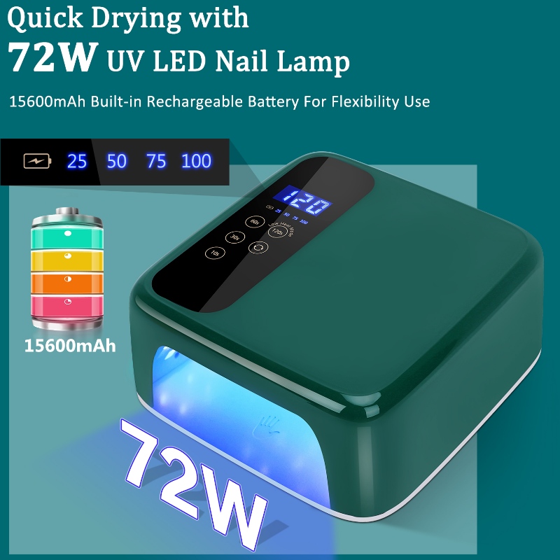 M&R 602PRO Zielona LED LED lampa paznokciowa, bezprzewodowa suszarka do paznokci, 72 W LED LEAD Light, przenośna lampa paznokciowa UV z czujnikiem ustawień 4 -licznika i wyświetlaczem LCD, profesjonalna lampa paznokciowa do lakieru żelowego