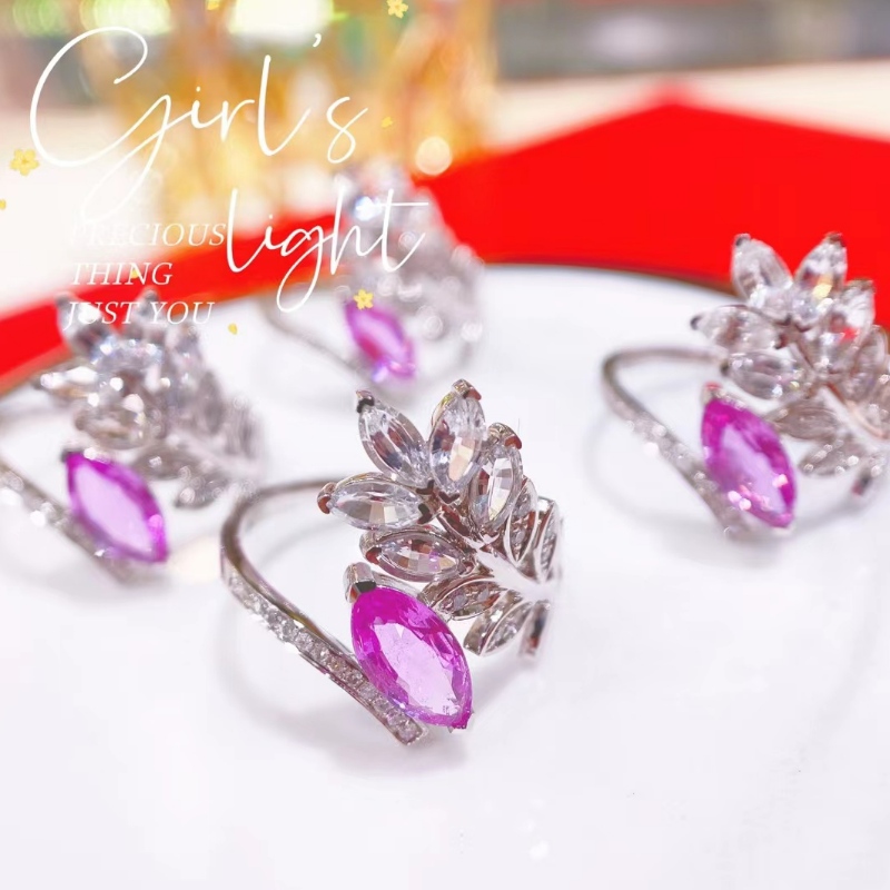 Tuochen Biżuteria 18k złotynowy styl markiz Diamond Leaf Ring