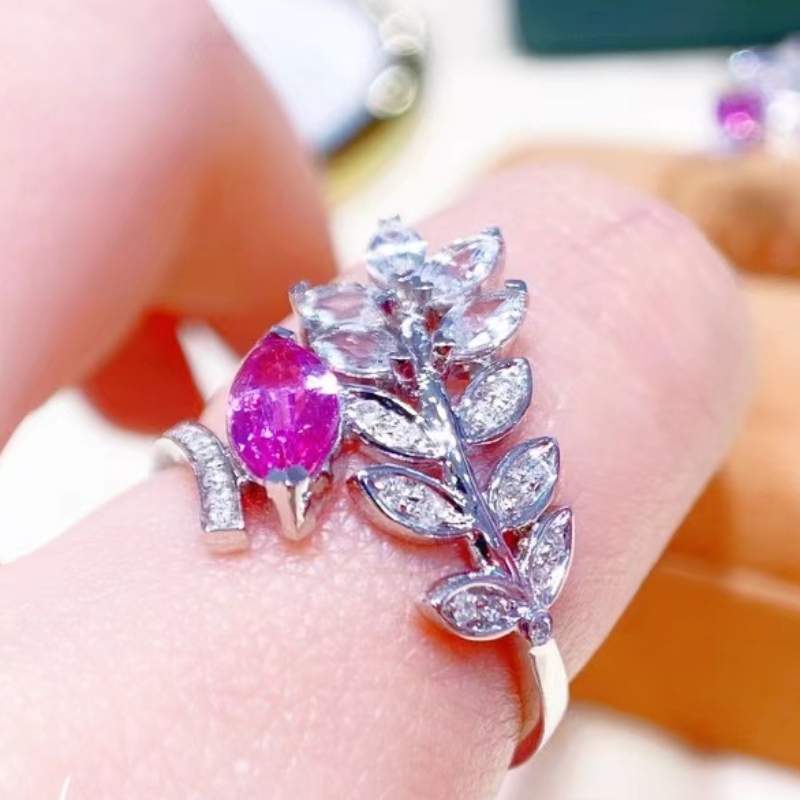 Tuochen Biżuteria 18k złotynowy styl markiz Diamond Leaf Ring