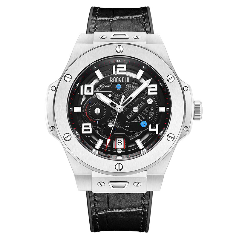 Baogela Men Watch Mechanical Watch Automatic Hollow Fashion Men's Luminous Large Dial 50m Waterproof Watch 2001 Black