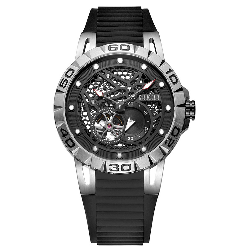 Baogela Nowa marka Luksusowa luksusowe zegarki szkieletowe automatyczne zegarek mechaniczny dla mężczyzn Wodoodporna rękana rękę 6772 Czarna